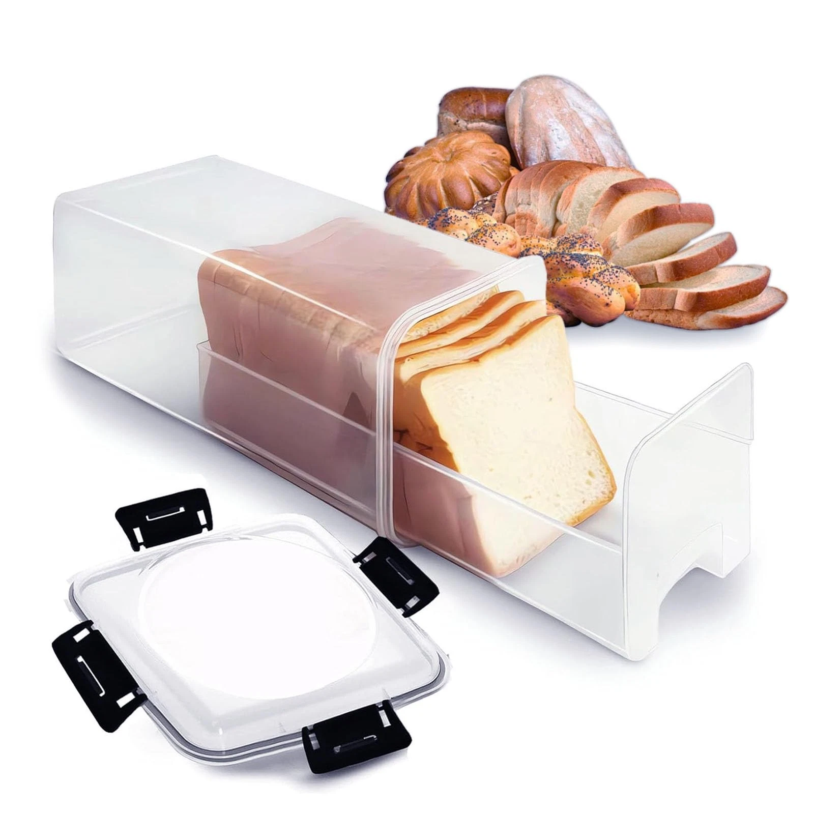 Slide-Out Bread Storage Container with Airtight Lid, Clear Plastic Bread Box ...