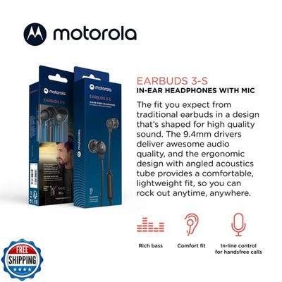 Motorola Earbuds 3-S Wired Earbuds with Microphone - Corded in-Ear Headphones...