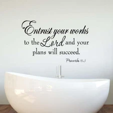VWAQ Entrust Your Works to the Lord Proverbs 16:3 Bible Wall Quotes Decal