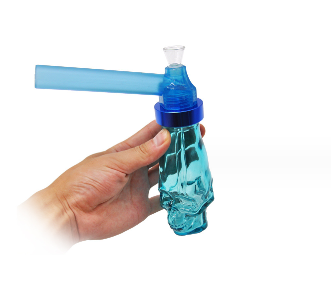 Portable Blue  Hookah Screw on Bottle Converter Water Glass Bong with Bottle