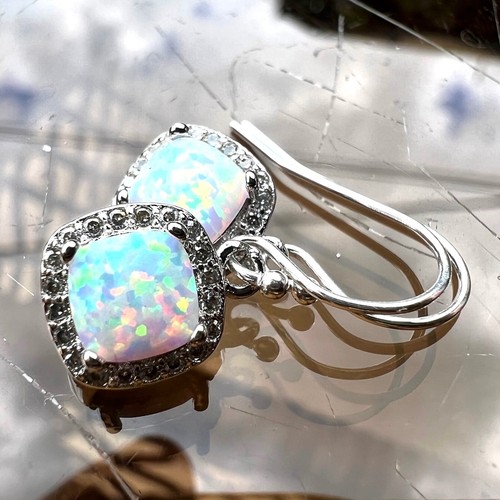 Lab Made Opal Earrings Sterling Silver 925 , October Birthstone - Picture 4 of 8