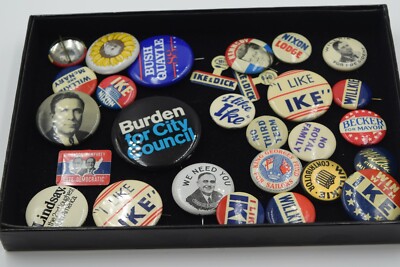 Vintage Campaign Buttons Pins Nixon Ike Dick Roosevelt Bush Quayle Kennedy