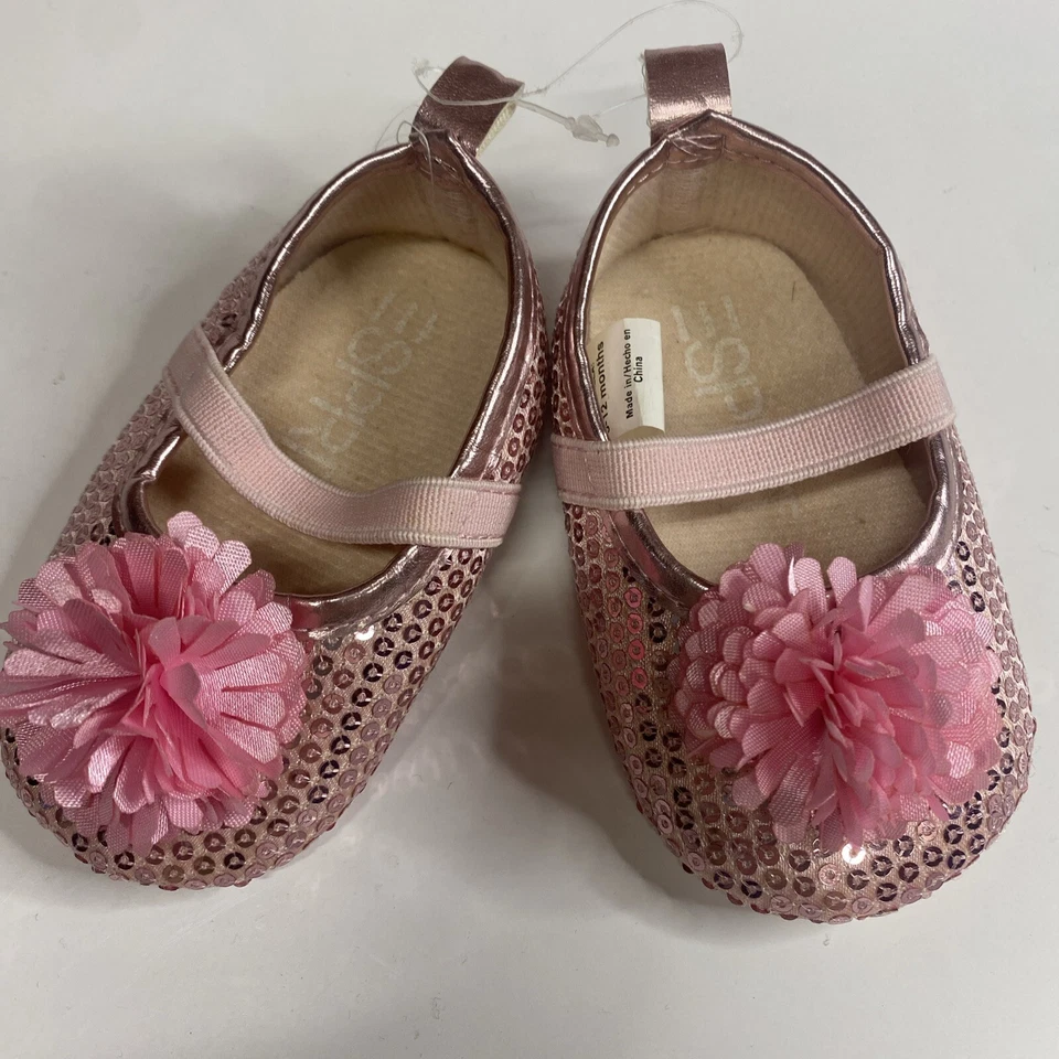 Zapatos de bebé ESPIRIT rosa lentejuelas talla 6-12 meses rosa roseta hada princesa hada Foto 2 de 4