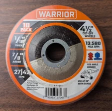 STEEL & STAINLESS TYPE 1/16" THICK CUT-OFF WHEELS 4-1/2",  7/8" ARBOR PACK OF 10