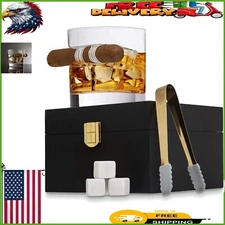 Cigar & Whiskey Lover's Gift Set - Crystal Glasses, Stones & Tongs Included
