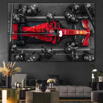 Charles Leclerc Formula 1 Ferrari Vintage Car Wall Art Canvas Unframed Print Art