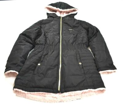 DKNY Girls Long Sleeve Full Zip Elastic Waist Faux Fur Parka