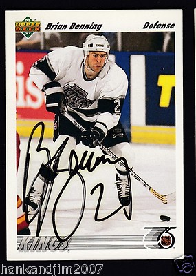Brian Benning Autographed 1991-92 Upper Deck Hockey Card #415 LA Kings JSA SOA