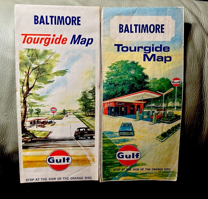 Gulf Oil - 2 -Tourgide  MAPS - BALTIMORE , MD  Different Road Maps - 1966 & 1968