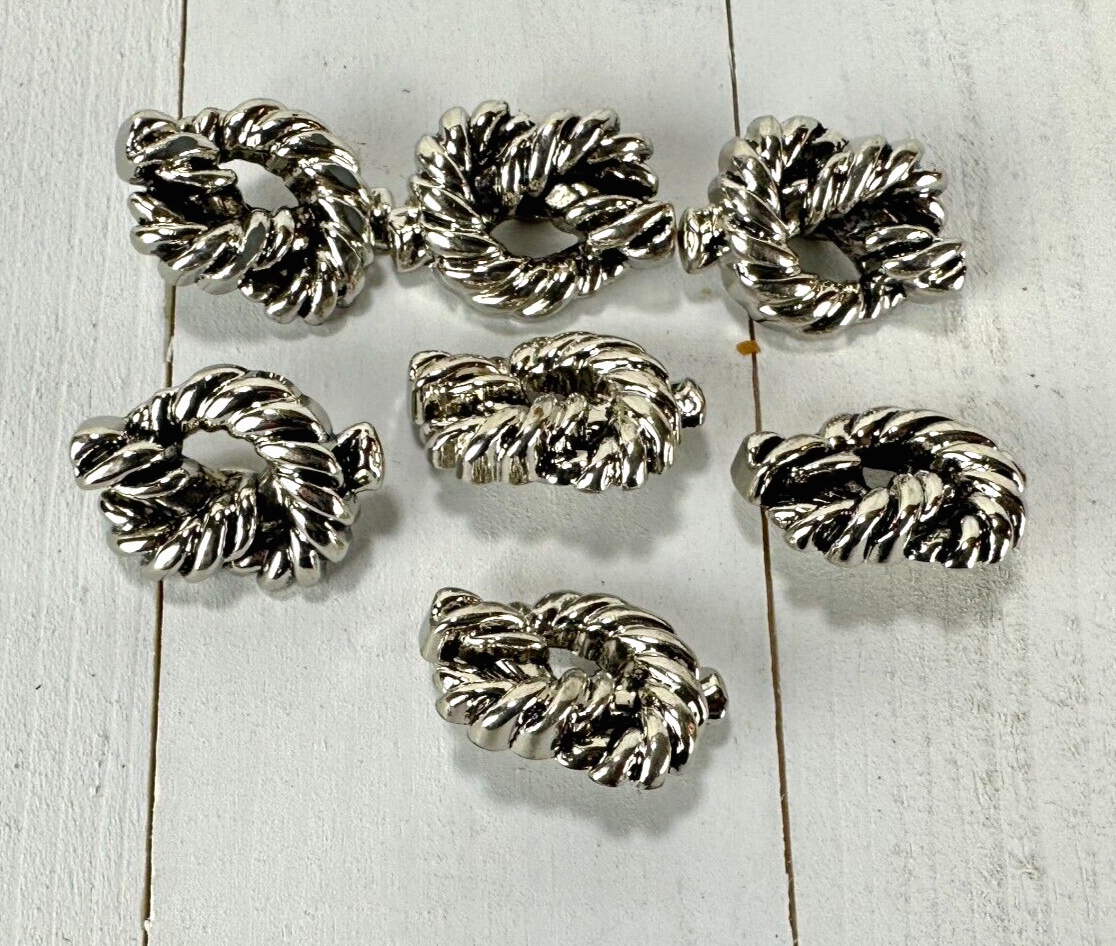 Vintage Button Rope Knot Figural Silver Tone Shank Novelty Set x7