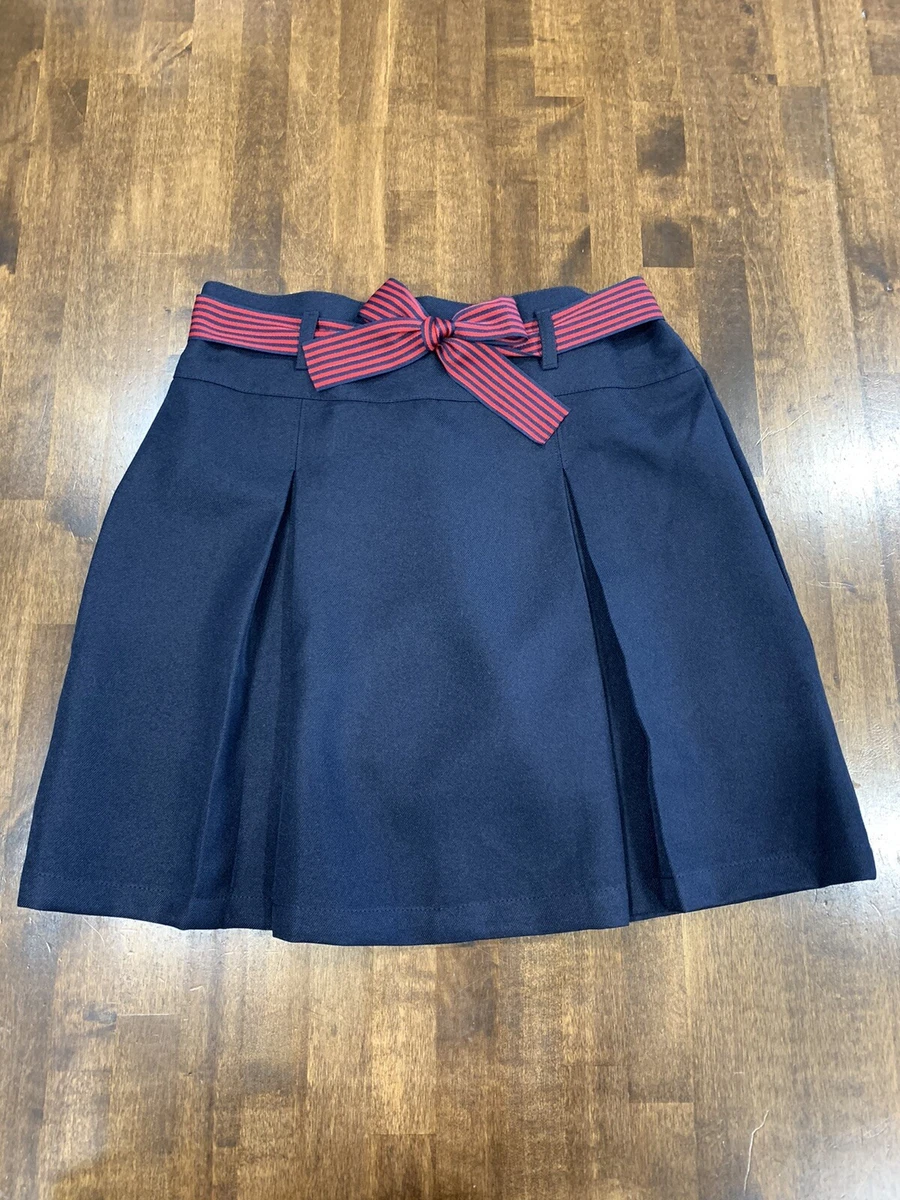 Nautica School Uniform Girls Navy Pleated Skirt Skort w Red Bow