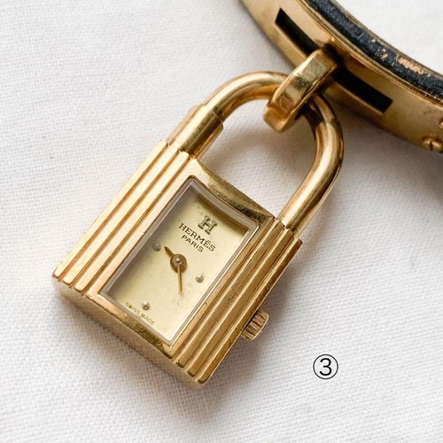 HERMES Kelly Watch Gold Dial Green Belt Quartz Working Women's Authentic used