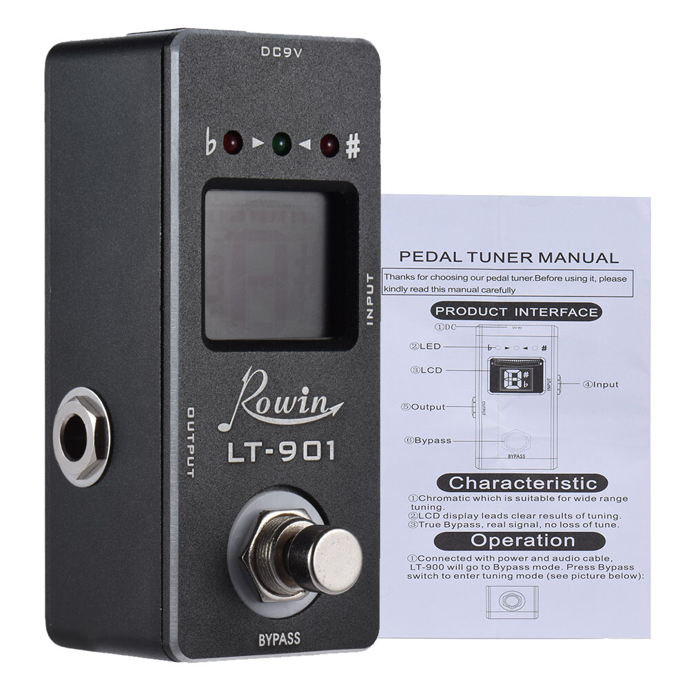 ROWIN LT-901 CHROMATIC GUITAR TUNER PEDAL TRUE BYPASS LCD BLACK