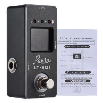 ROWIN LT-901 CHROMATIC GUITAR TUNER PEDAL TRUE BYPASS LCD BLACK