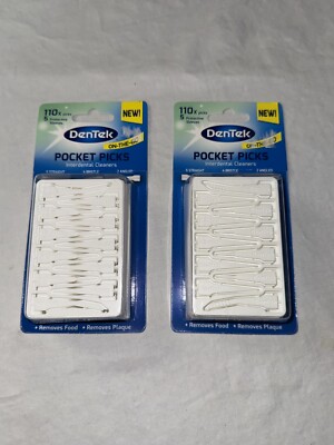 Lot Of 2 DenTek Pocket Picks On The Go Wallet Sized 110 Count Teeth Cleaner
