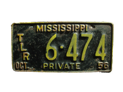 1956 Mississippi Private Trailer License Plate in all original
