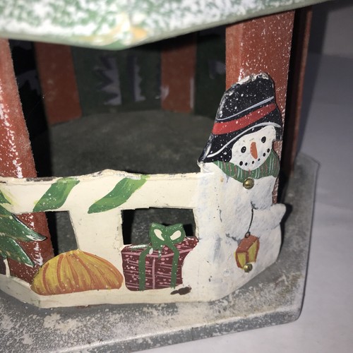 13” Adorable Painted Wooden/Tin Snowman bird house gazebo Christmas Decoration - Bild 7 von 8