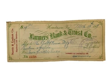 Antique 1919 Farmers' Bank Trust Check Norris Lockett Yale & Towne Manufacturing