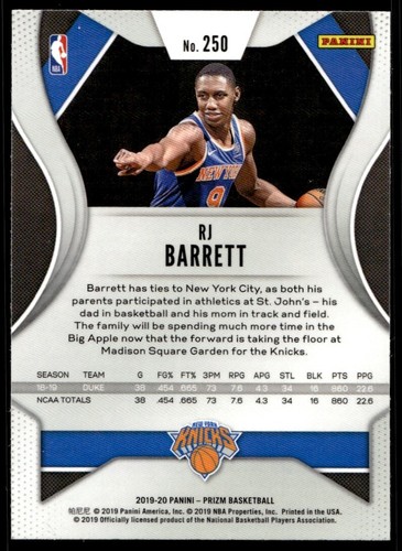 2019-20 Panini Prizm RJ Barrett recrue G49 New York Knicks #250 - Photo 2 sur 2