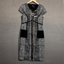 NWT DKNY Zip Front Cap Sleeve Sheath Dress Black White Stretch Front Pockets Sm
