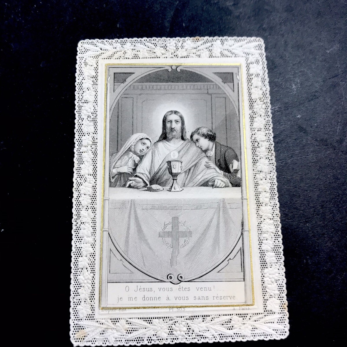 Image Pieuse Ancienne – Canivet En Dentelle – Enveloppe En Dentelle – Texte Manuscrit