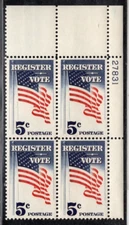 Tip-Top - Block of 4 Plate# UR 27831 MNH SN 1249 - Register to Vote