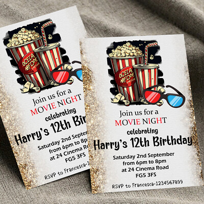 10 personalisierte Filmabend Geburtstag Party Einladungen Kino Film Einladungen A6
