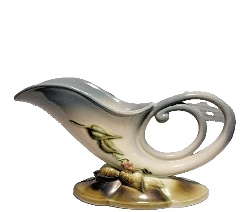 Vintage Horn of Plenty Hull Dbl. Handle Vase Woodland Cornucopia W 10-11" MCM