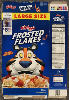 EMPTY Kellogg's Frosted Flakes Frozen II Movie Cereal Box Tony
