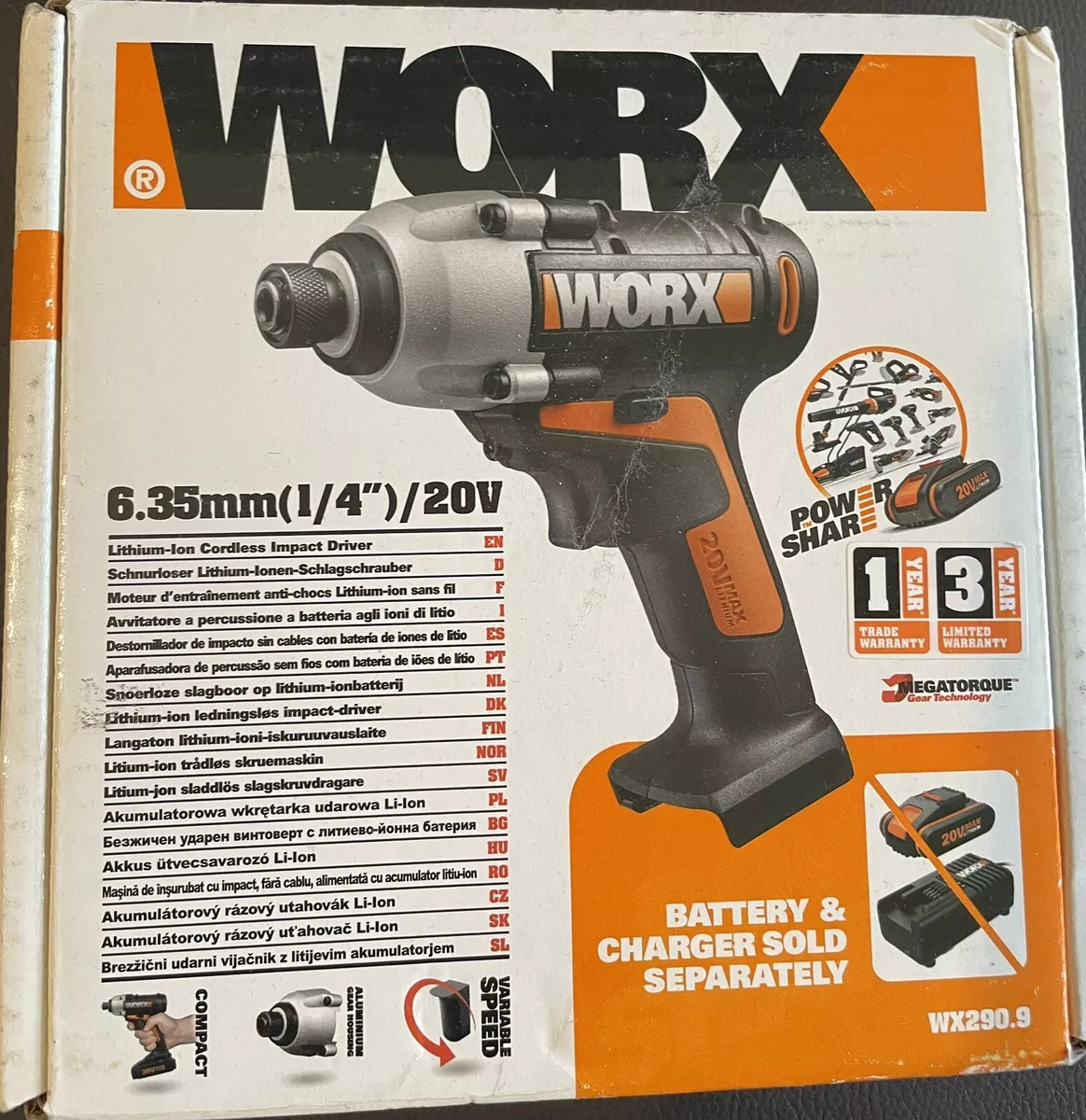 WORX CORDLESS 20V IMPACT DRIVER WITHOUT BATTERIES WX290.9