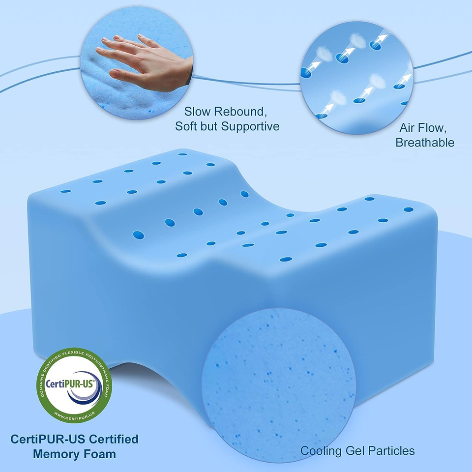 Cooling Knee Pillow for Side Sleepers, Gel Memory Foam Leg Pillows for