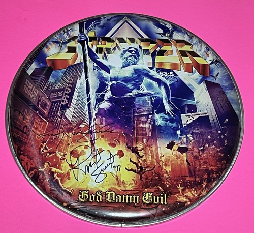STRYPER x4 BAND SIGNED AUTOGRAPHED GOD DAMN EVIL TOUR DRUMHEAD