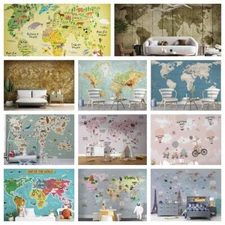 3D World Map Animals Self-adhesive Wallpaper Removable Wallpaper Wall Mural