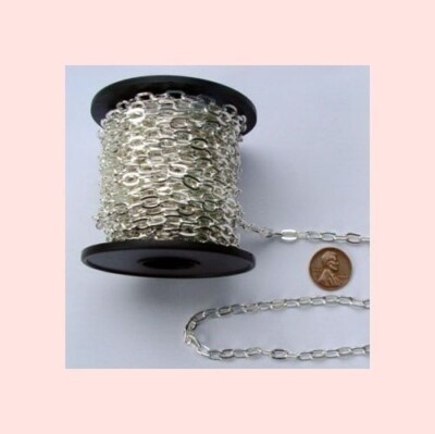 10 Feet 4x8mm SILVER PLATED Flat CABLE Chain ~ BULK LOT Sturdy Smooth Finish 10'