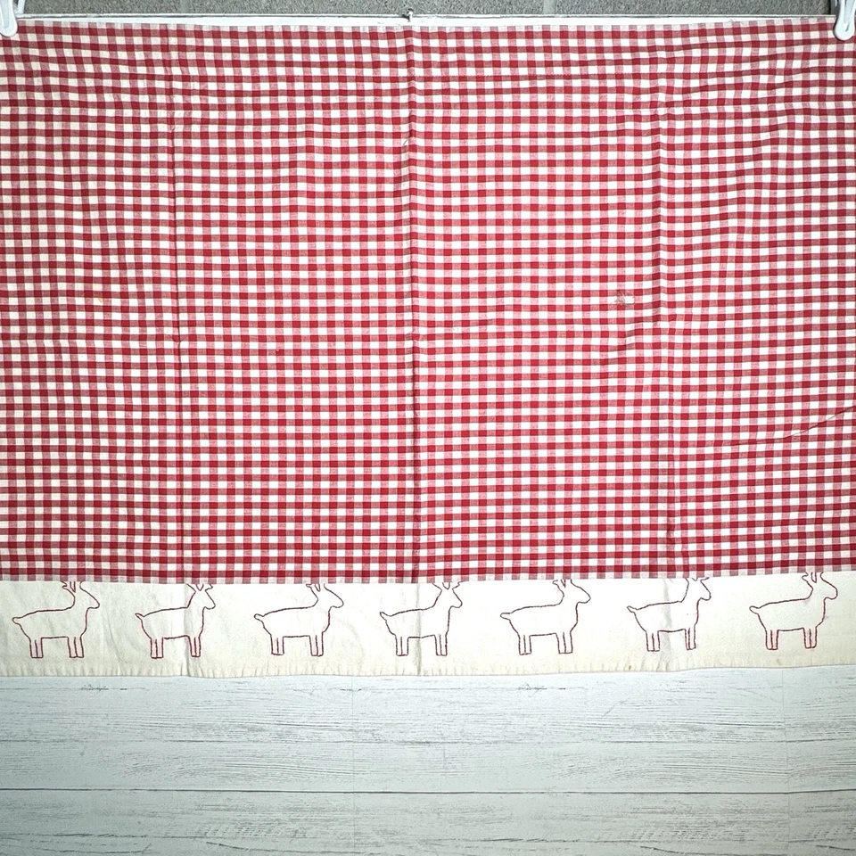 De Colección Navidad Rojo Guinga Valencia y Panel Cortinas Bordadas Reno Hecho a Mano Foto 2 de 4