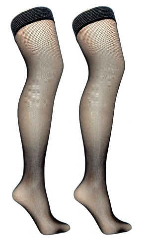 Micronet Hold Ups With Glitter Top Lace Black or Royal Blue One Size - Picture 4 of 8