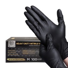 Heavy Duty 8 Mil Black Nitrile Disposable Gloves Raised Diamond Texture