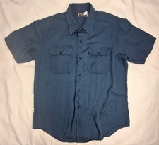 Vintage 70s Big Mac JC Penny's Short Sleeve Button Down Work Shirt Navy Men's L