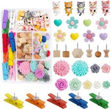 72PCS Push Pins Cute Cat Thumb Tacks Decorative Wood Pin Assorted-2