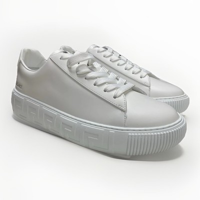 Versace Greca White Leather Low Top Sneakers Shoes (Size 40)