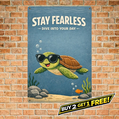 #ad Brave Ocean Shark Sunglasses Motivational Quote Metal Tin Sign Wall Art 8x12 $10.79