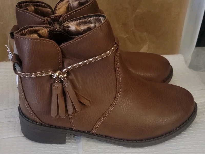 OSH KOSH toddlers boys zip up leather low brown casual dress boots size 11 NEW