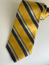 Brooks Brothers Silk Tie Yellow Blue Striped 59” x 3.5” Classic USA Made Necktie