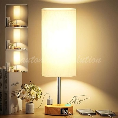 Bedside Table Lamp for Bedroom - 3 Way Dimmable Touch Lamp USB C Charging Ports