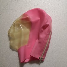 Handmade Latex Hood Mask Pink with Transparent Back Zip Cosplay Costume