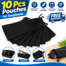 10PCS Microfiber Sunglasses Pouch Soft Glasses Bag Drawstring Case Black
