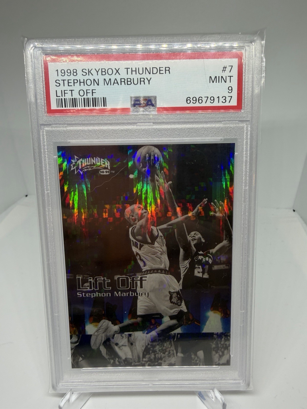 1998-99 Skybox Thunder Lift Off Stephon Marbury #7 ATOMIC REFRACTOR PSA 9 POP 10