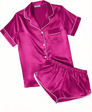 Womens Satin Pajama Set Silk Pj Short Sets 2 Piece Loungewear S-5XL Soft Butto