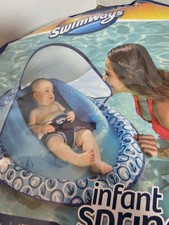 SwimWays Infant Baby Spring Float Blue Step 1 Sun Canopy 3-9 Months UPF 50 New