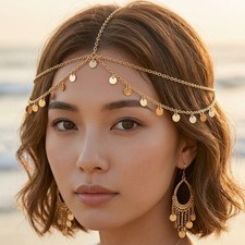 Gold Head Chain Women Sequin Boho Headpiece Festival Forehead Jewelry Hair Chain